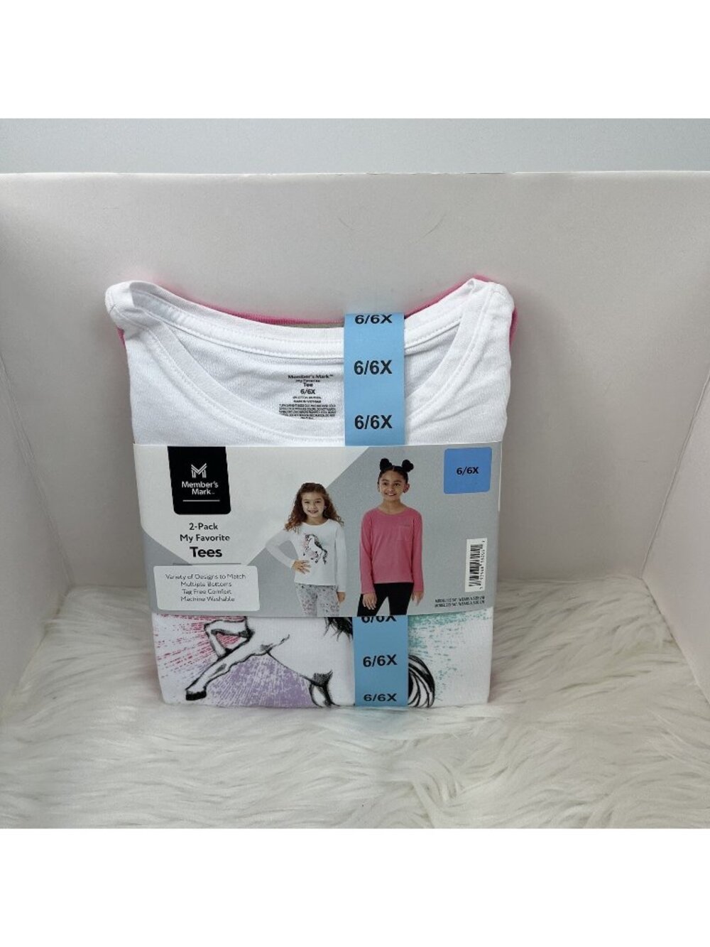 NEW Members Mark 2-Pack My Favorite Long Sleeve Tee Unicorn 6/6X Pink White